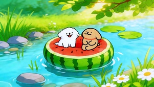 线条小狗夏日漂流