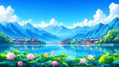 清凉湖边荷花小镇