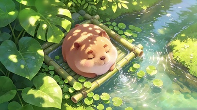 绿荫下安逸的卡皮巴拉