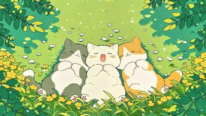 春日草坪上的三只小猫咪