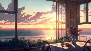 海边夕阳小屋