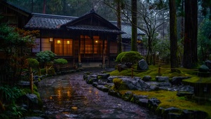 雨天安静庭院