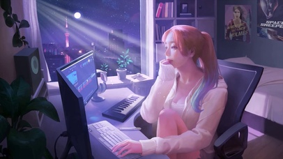 白月光夜晚上网的少女