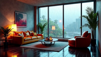 【雨景】雨中的简约客厅