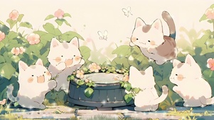 猫咪围坐抓蝴蝶