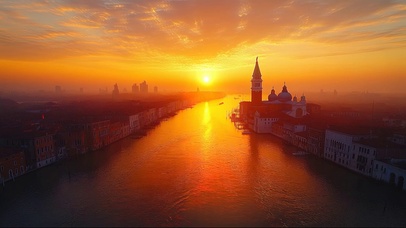 静谧落日海岸小镇