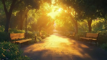 落日黄昏城市绿色公园