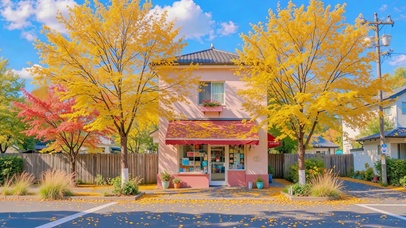 护眼晴空秋日小店