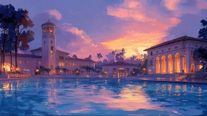 夏日傍晚海边泳池酒店