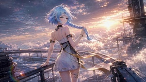云海观景台蓝发美少女