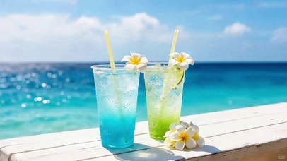 夏日海边气泡水
