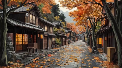 秋日萧瑟静谧冷清街道