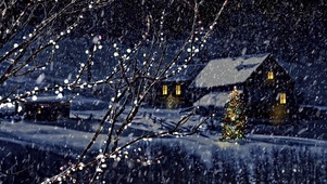 冬日雪夜小屋