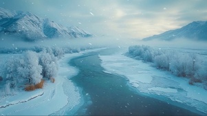 冬日积雪河岸