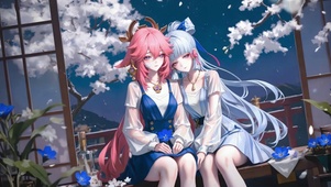 落花双子少女