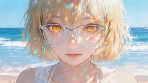 夏日海边短发女孩