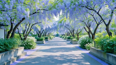 唯美紫藤花道清新风景