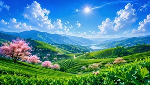 护眼春日茶山晴景