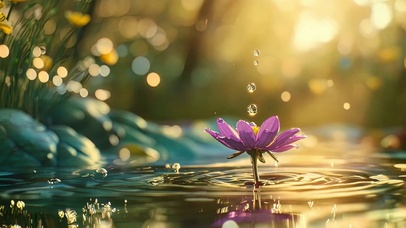 微光黄昏静谧池塘花朵