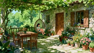 葡萄藤下荡秋千