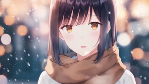 温馨雪中灯火少女