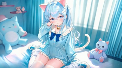 清新蓝发猫耳二次元美少女