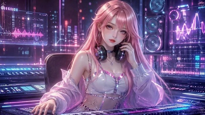 赛博朋克粉发DJ美少女