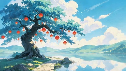 湖边灯笼树