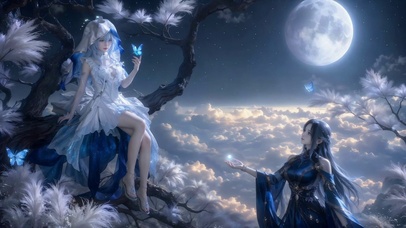 月夜云海蓝蝶美少女