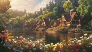 静谧悠然湖畔小镇午后