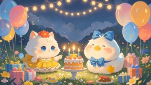 小清新猫猫鸭鸭庆祝生日