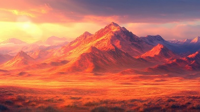 秋日晚霞连绵群峰