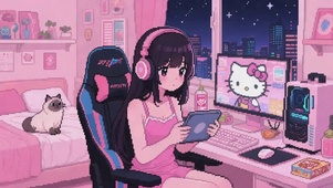 像素风耳机女孩