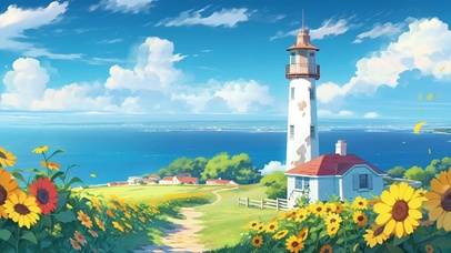 海边向日葵灯塔