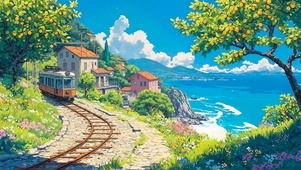 夏日海景村庄