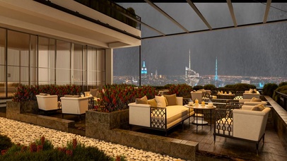 大雨天都市天台夜景