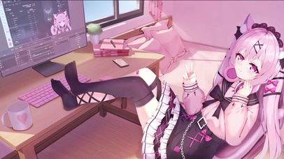 4K 电脑房间女孩