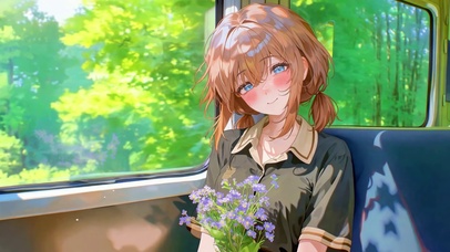 捧花赴约的列车甜系少女