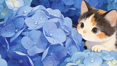 花朵中猫咪带鱼屏