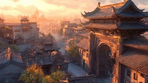 山西宏伟古城黄昏风景