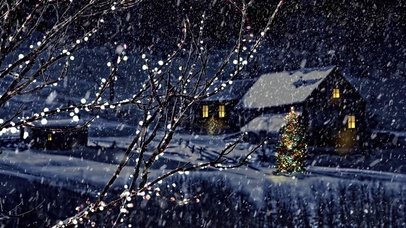 冬日雪夜小屋