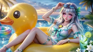 清凉夏日泳池二次元美少女