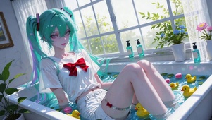初音未来夏日浴缸美少女
