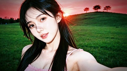 晚霞下的美女