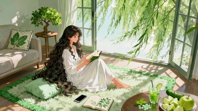 安静阅读的长发女孩