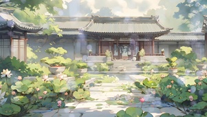 荷花庭院