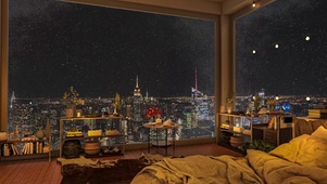 都市夜景雪天房间