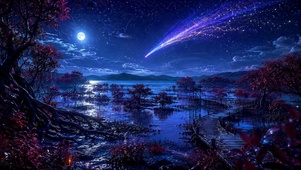 月夜流星湖景