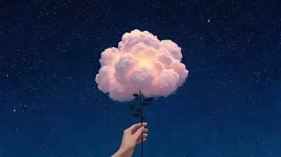 手持云朵鲜花