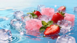 水面冰块草莓